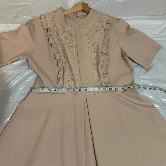 NWT ASOS Lace Panel Fit & Flare Dress Soft Taupe Beige/ Nude Beige Size US 12 - Picture 8 of 16
